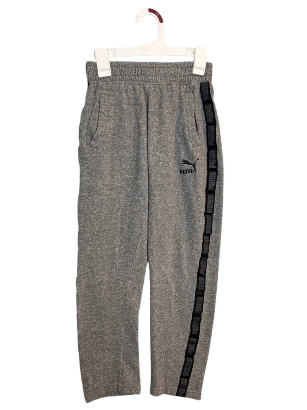 PUMA Boys Gray Black Sweatpants Logo Side Stripes Pockets Size 8